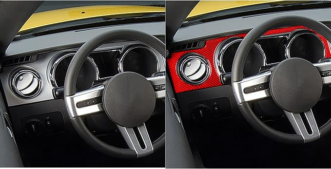 Red Real Carbon Fiber Trim for Ford Mustang Accessories | for GT Shelby 2005 2006 2007 2008 2009 Central Console Instrument Panel Gear Shift Cover Interior Thick Overlay Decal 12PCs