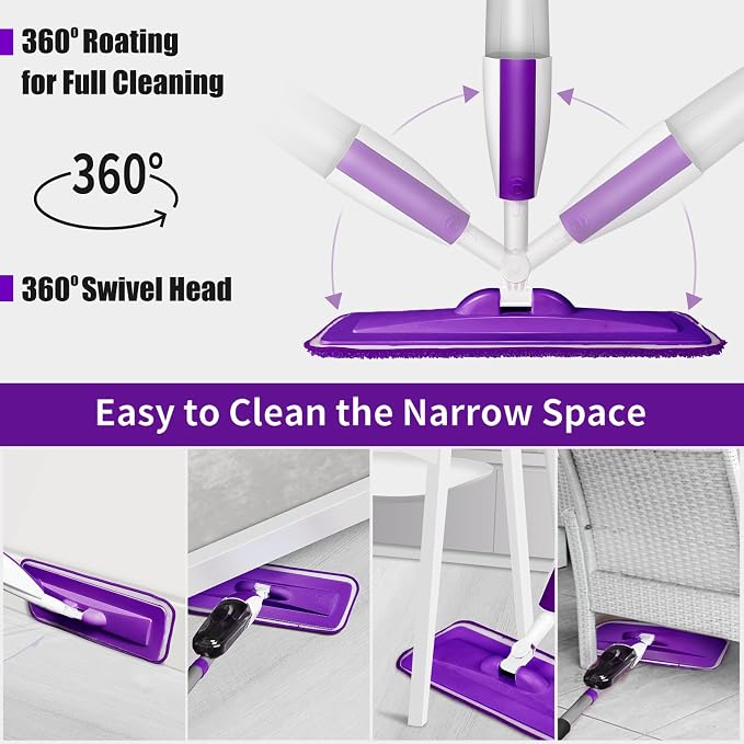 Wet Spray Mop for Floor Cleaning with 14 oz Bottle & 3 Microfiber Pads | Refillable bottle, washable pads, dry/wet use for home or commercial cleaning on hardwood, laminate, wood & ceramic floors
