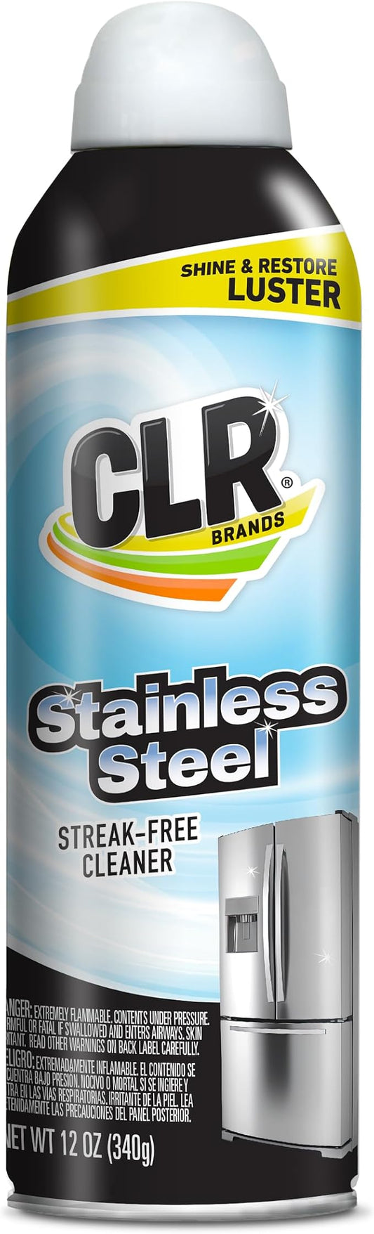 CLR Brands Spot Free Stainless Steel Cleaner - Removes Water Marks, Fingerprints and Residue from Refrigerators, Dishwashers, Ovens and More, Streak Free Shine - 12 Oz Spray Can (Pack of 1)