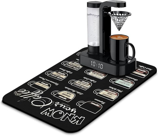 Fun Coffee Mat 23inx15in,Coffee Bar Mat for Countertops,Absorbent Hide Stain Anti-Slip Coffee Bar Accessories Fit Under Coffee Machine Mat,dish Drying Mats for Kitchen