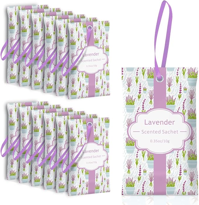 SCENTORINI Lavender Sachets for Drawer and Closet, Sachets Bags 14 Pack | Long-Lasting Home Fragrance Sachets Gift Set for Wardrobe Freshener, Closet, Drawer, Suitcases, Handbags,Gym Bag, Locker