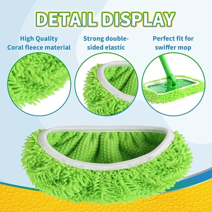 8 Pack Chenille Mop Pads, Reusable Microfiber Mop Refills for 10''–12'' Flat Mops, Washable Wet & Dry Floor Pads for Hardwood, Tile, Compatible with Swiffer Sweeper (M, Count, 6)