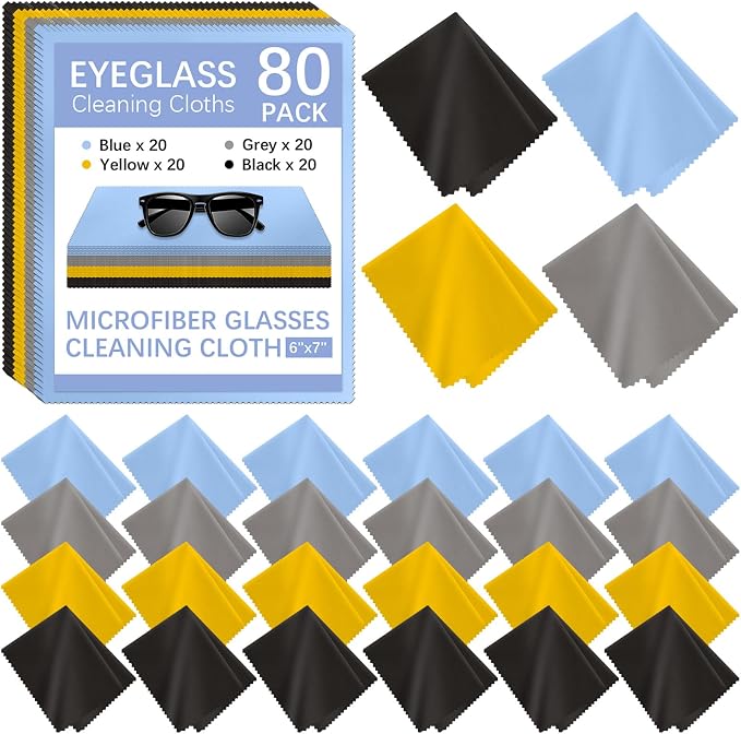 80 Pack Microfiber Cleaning Cloth for Glasses, Multi-Color Eye Glasses Cleaning Cloth Bulk 6"x7" Microfiber Cleaner Lens Cloths for Eyeglasses, Camera Lenses, TV Screens, Cell Phones and Laptops
