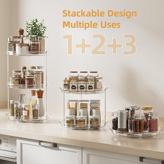 LAMU 2 Tier Lazy Susan Turntable Organizer for Cabinet, 9'' Rotating Spice Rack for Kitchen, Pantry, Countertop, Bathroom, Vanity, Under Sink, Medicine Cabinet Organizer, 2 Pack