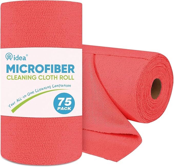 AIDEA Red Microfiber Cleaning Cloth Roll-75PK, Paper Towels 11.5"×11.5" | Reusable Tear Away Cloth, Microfiber Towels Washable Shop Rags, Lint Free Cleaning Rags for House, Kitchen, Window,