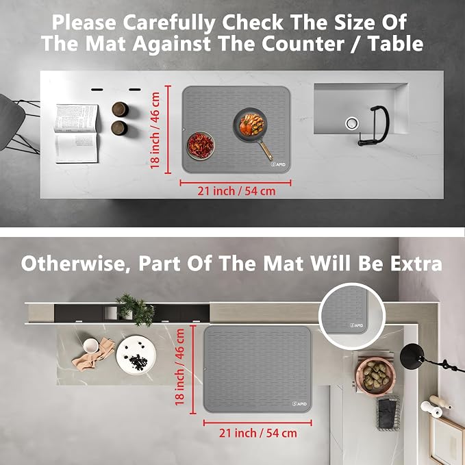 SAPID Silicone Dish Drying Mat: Extra Large 21 x 18 Inch for Dish Drying Rack - Heat Resistant Mat for Kitchen Counter - Easy Clean Dish Drainer Pad - Kitchen Gadgets / Home Essentials for Households