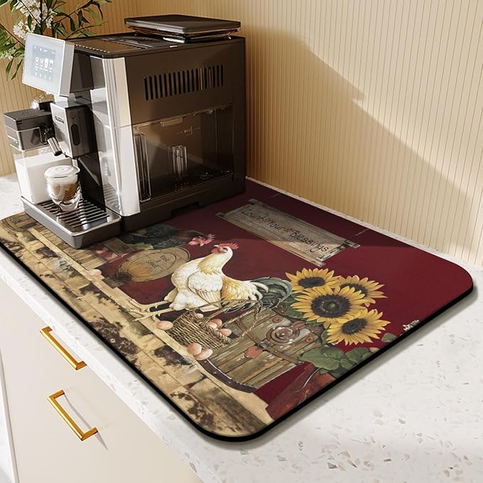 Kitchen Countertop Dish Drying Mat,Super Absorbent Coffee Bar Mat for Maker Espresso Machine, Anti-Slip Accessories for Kitchen Countertops 23x15 Inch