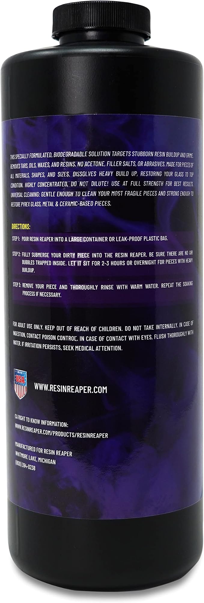 Lifestyle Basics Resin Reaper Glass Cleaner 32 oz, Pipe Cleaner | Soak-and-wash formula, safe on glass, metal, ceramic and Pyrex. Biodegradable.