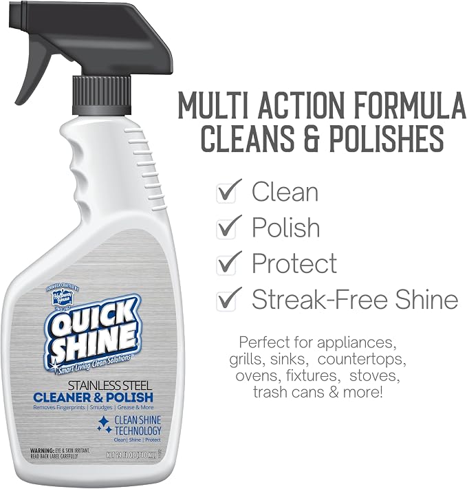 Quick Shine Stainless Steel Cleaner & Polish 24oz-6Pk, Streak Free | Safe for Metal Surfaces, Removes Fingerprints, Grease & More, Non-Abrasive, pH Neutral, Made in USA
