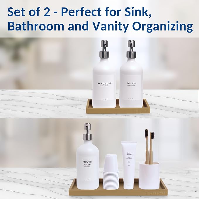Spacewiser Countertop and Vanity Tray - 2 PC (11” and 7”) Shatterproof Silicone Kitchen and Bathroom Trays for Counter, Kitchen Soap Dispenser Tray, Vanity Trays for Bathroom, Perfume Key Tray