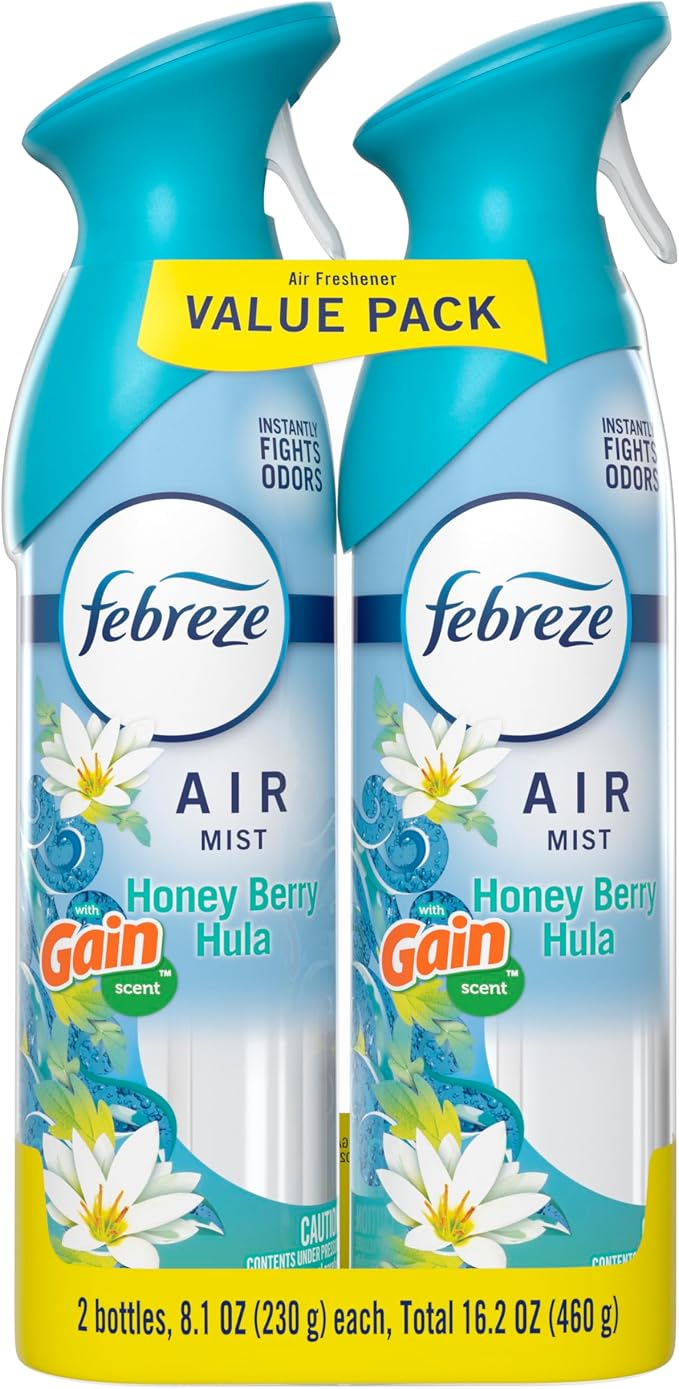 Febreze Air Mist, Air Freshener Spray, Odor Fighting Room Spray, Deodorizer for Home Bathroom Kitchen Office Apartment Dorm Room Classroom, Gain Honey Berry Hula Scent, 8.1oz (Pack of 2)