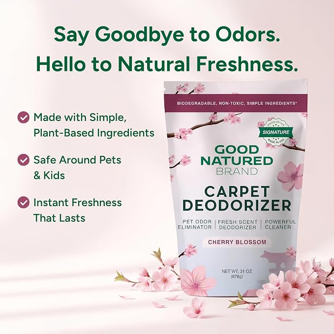 Good Natured Brand | Carpet Deodorizer & Freshener Powder | 31 oz Pet Odor Eliminator for Strong Odor & Pet Urine | Fresh Natural Cherry Blossom Scent | Safe for Homes with Pets