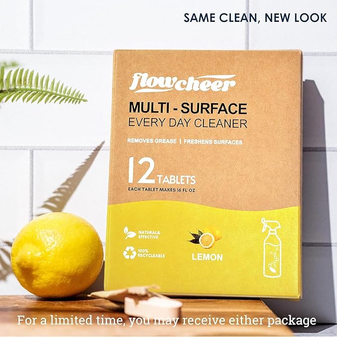 flowcheer Multi Surface Cleaner Refills -12 Pack All Purpose Cleaning Refill Tablet-Makes 192 fl oz Bottles of Spray Cleaner for Household&Kitchen Cleaning (Lemon)