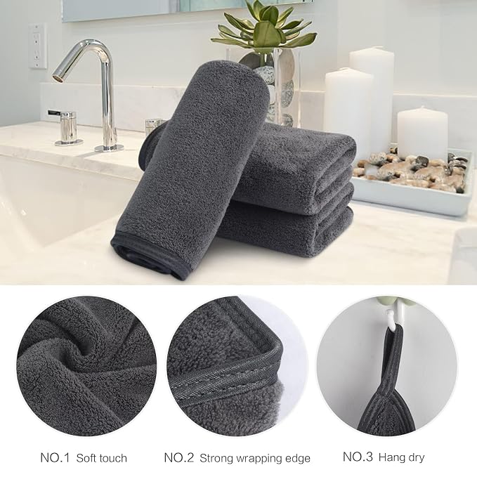 SINLAND Microfiber Facial Cloths Fast Drying Washcloth 12inch x 12inch Absorbent Face Wash Cloth Soft Makeup Remover Cloths