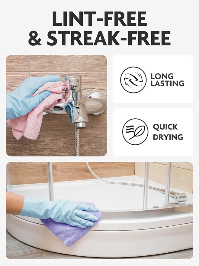 Fantasticlean Microfiber Cleaning Cloth Roll- 60 Sheets,12" (Pink,Lavender) | Super Absorbent, Lint-free, Tear-away Microfiber Towel Roll, for All-Purpose Cleaning, Reusable Alternative to Paper Towels