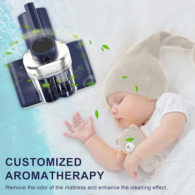 Teant Mattress Bed Vacuum Cleaner, 16 kPa Suction & 253.7nm UV-C, MV-Blue | 2-Speed Mattress Vacuum with 33000 RPM Tapping, UV-C, Ultrasonic, 149℉ Heat, Anion, HEPA, Deep Clean for Bed and Pet Hair