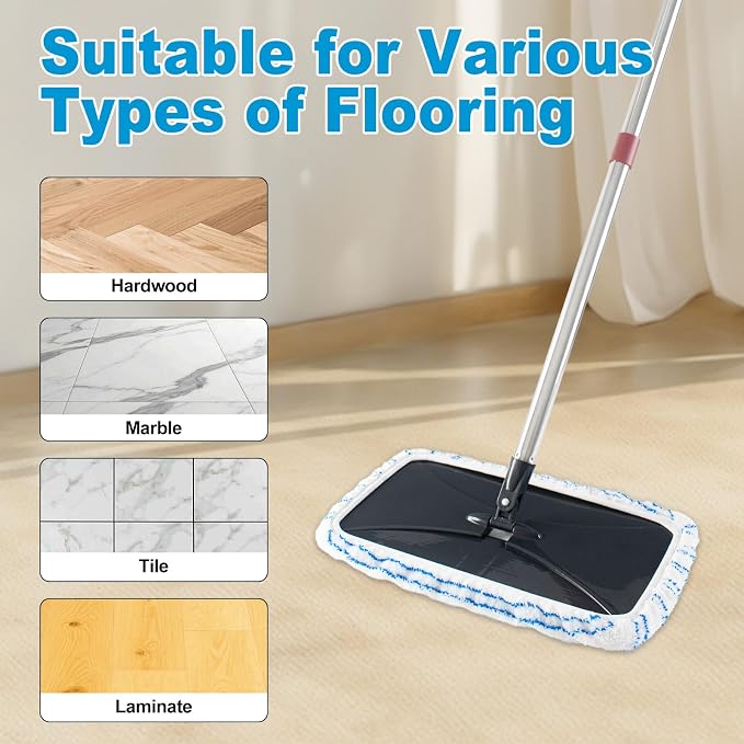 4 Pack Mop Heads Replacements for Ocedar Hardwood Floor 'N More Microfiber Mops,Terry Cloth Mops Refills 15 x 8 Flat Dust Mop Pads for O Cedar mop,Washable&Reusable Mopping Pads (Handle Not Included) | Wet and Dry