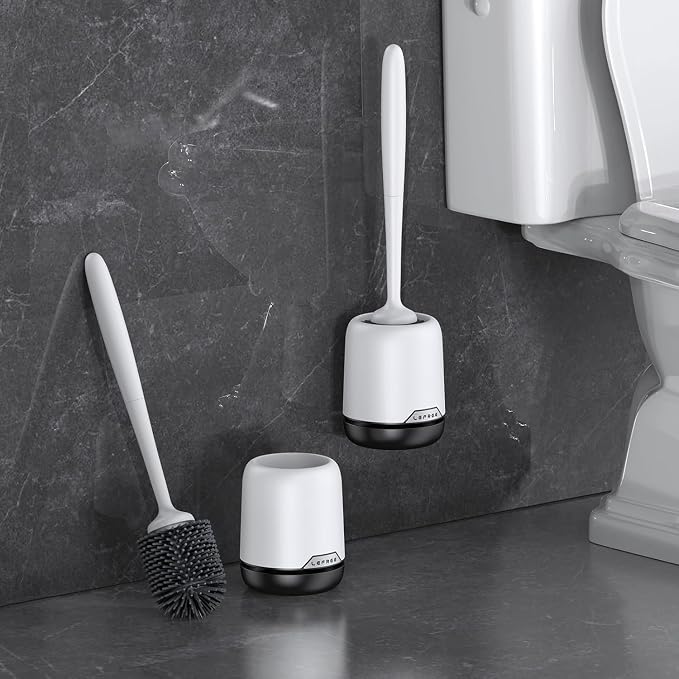 Lefree 2 Pack Silicone Toilet Bowl Brush and Holder Set with Ventilated Holder, Floor Standing & Wall Mounted Toilet Scrubber