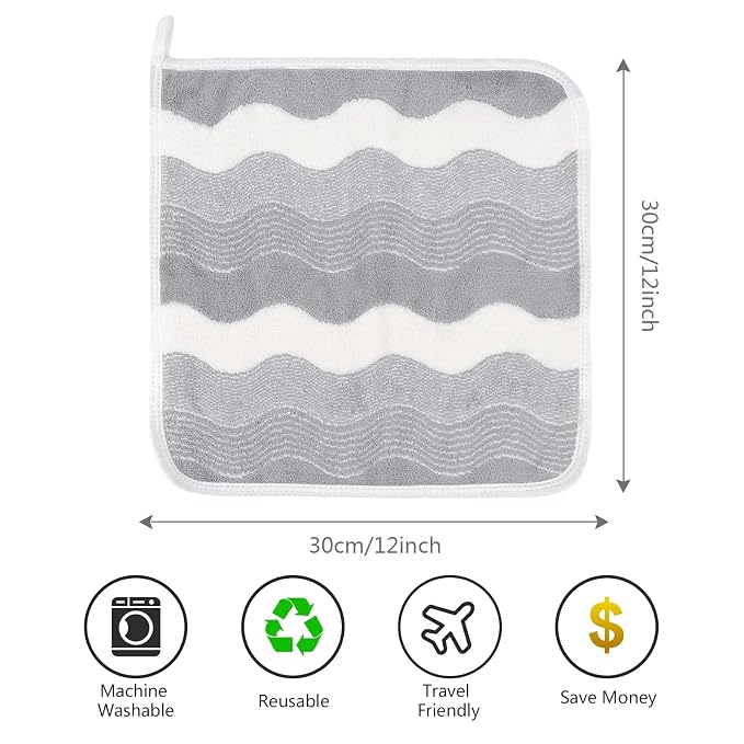SINLAND Absorbent Coral Velvet Washcloth Ultra Soft Microfiber Face Towels 12 x 12 inch Multi-Purpose Face Cloths for Household and Sport