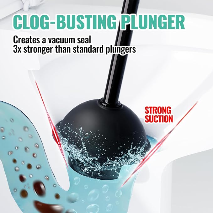 3 in 1 Toilet Brush and Plunger Set with Crevice Cleaning Brush, Toilet Plunger and Brush Set with Extra Long Handle, Plungers for Bathroom Accessories, Toilet Plunger with Holder, Black | Black bathroom decor, apartment essentials, home essentials, cl...