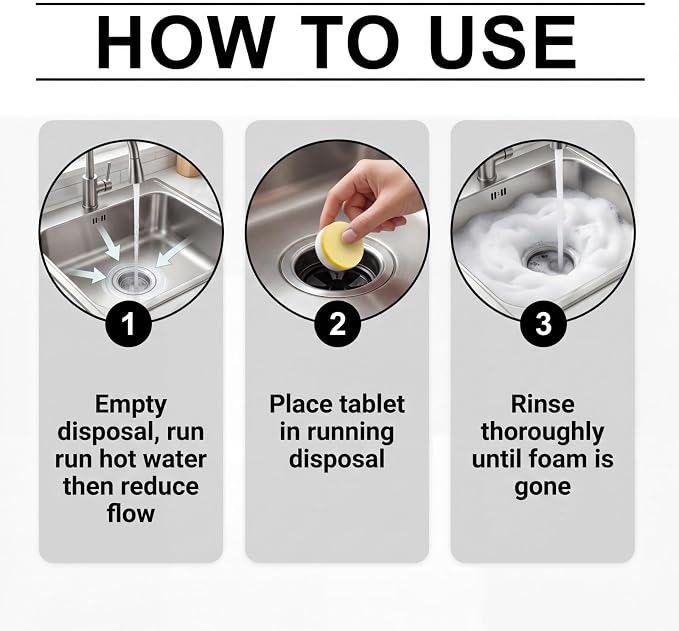 Deep Clean Disposal Tablets,sink cleaner, garbage disposal cleaning tablets, kitchen drain clean care, powerful kitchen foam cleaner, Fresh Citrus Foam Sink Garbage Disposer Freshener 12p (2pcs)