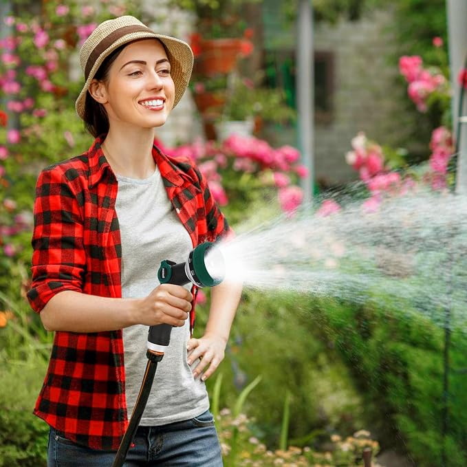 Garden Hose Nozzle, Heavy Duty Hose Sprayer with Thumb Control, 10 Spray Patterns, Reinforced Metal Shell, Comfortable Grip for Lawn, Plants, Car & Pet Washing – Forest Green