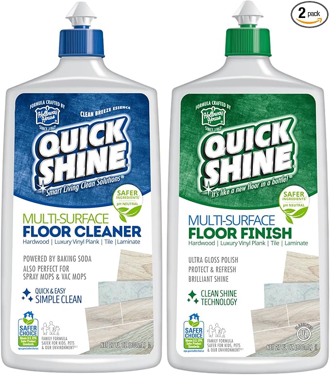 Quick Shine Multi-Surface Floor Care System 27 oz-2 Pk, Clean & Shine | Premium Combo Pack , Streak & Haze Free, Non-slip, pH Neutral, No PFAS, EPA Safer Choice Certified, Made in USA