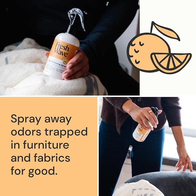 Fresh Wave Orange Room and Fabric Air Freshener Spray, 2-Pk, 8 oz | Plant-based formula, Pet-safe and people-safe, Fabric and room deodorizer , For upholstery, carpets, shoes, and pet bedding