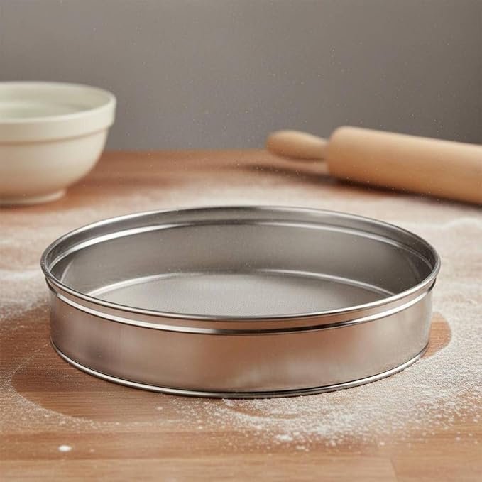 Flour Sieve Stainless Steel Mesh Sifter Round Strainer Colander Fine Filtering Achieves Smooth Mixtures Suitable for cake making pastry prep icing sugar everyday, 30cm