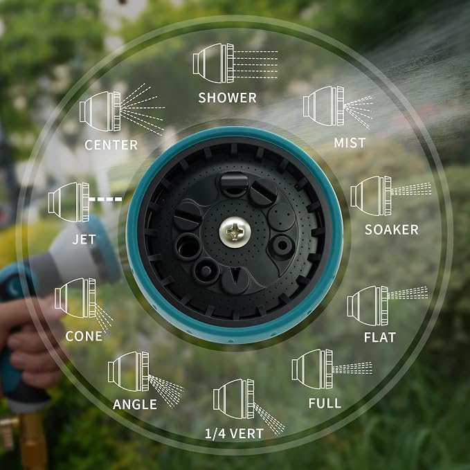 Besiter Hose Nozzle, Garden Hose Nozzle with 10 Spray Patterns, Thumb Control On Off Valve, Adjustable and Heavy Duty for Washing Car, Watering Plants, Washing Pets, and Home Use