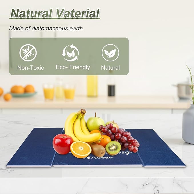 Dish Drying Mat Large Stone Dish Drying Mat For Kitchen Counter Collapsible Quick-Drying Sleek Diatomaceous Versatile Stone Drying Mats For Cups Dishes Bottles Marble (royalblue, 16"×19")
