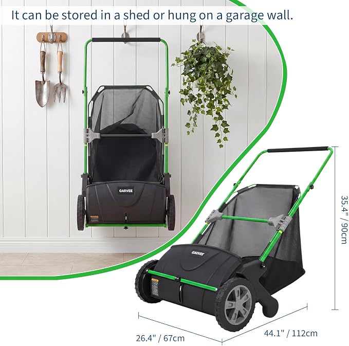21-Inch Push Lawn Sweeper, Heavy Duty Manual Leaf & Grass Collector with 3.5 Cu. ft. Large Hopper Bag, Adjustable Height Spinning Brushes for Yard, Garden & Driveway