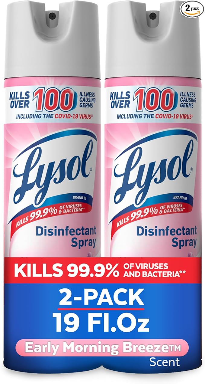 Lysol Disinfectant Spray, Household Cleaning Supplies, Disinfecting Multi-Purpose Room Spray, Antibacterial Sanitizer, Deodorizer, Kills Hantavirus, Early Morning Breeze, 19 Fl Oz (Pack of 2)