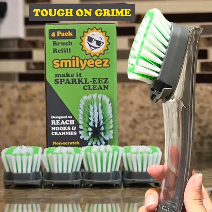 Smilyeez Replacement for Scotch Brite Brush, 4-Pack, Makes Your Dishwand Like New, Dishwand Brush Refills, Scotch Brite Brush Replacement, Easy to Install (2 Packs)