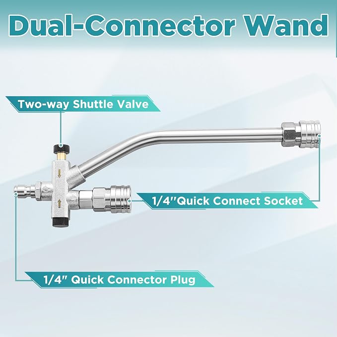 PWACCS Pressure Washer Foam Gun with Dual Connector, 1.5 Liter | Short Power Washer Gun Foam Cannon, Double Tip Attachment Car Wash Kit, 1/4" Quick Connector, M22 Male Inlet, 4000 PSI