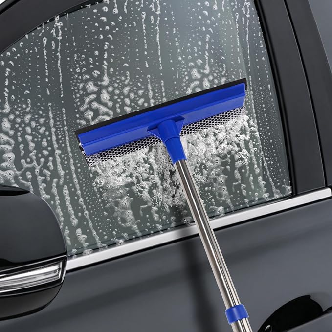 Conliwell Car Windshield Squeegee wtih 15-23inch Handle, Car Window Cleaning Tool Extendable Handle Inside Glass Wiper Kit, Supplies Suitable for Trucks, SUVs, RVs Window, Blue