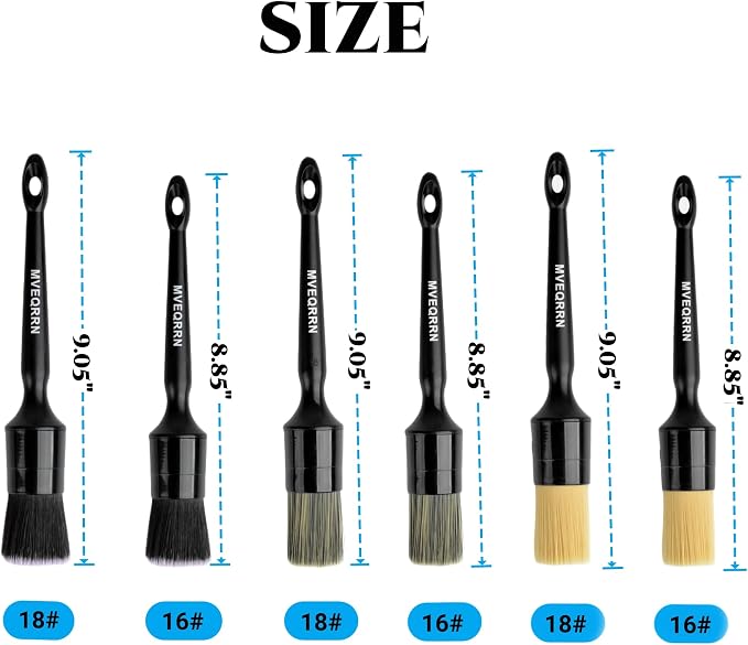MVEQRRN 6 Pcs Car Detailing Brush Set, Boars Hair & Soft Cleaning Brushes | No Scratch,Detailing Brush for Air Vent,Leather Seat,Detail Brushes Car Detailing for Interior Exterior