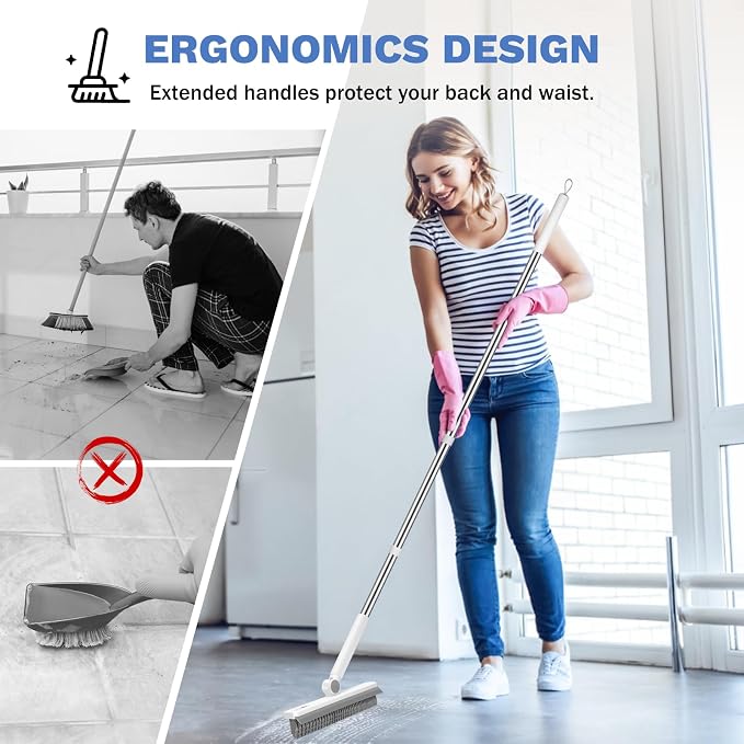 SetSail Grout Cleaner Brush with Long Handle, V-Shaped Floor Scrub Brush | Swivel Grout Brush Stiff Bristle Floor Grout Scrubber for Bathroom, Tile Line, Crevice, Kitchen, Wall, Deck, Garage