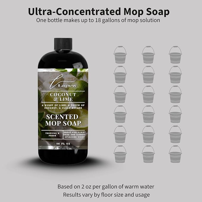 Lapew Coconut & Lime Scented Mop Soap - Luxury Floor Cleaner Concentrate for Mopping Tile, Laminate, Vinyl & Hardwood | Streak-Free, Low-Foam | 36 oz