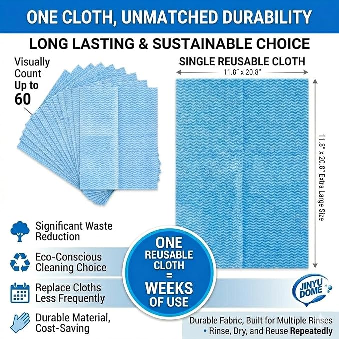 Blue Handi Wipes Disposable Dish Cloths Heavy Duty Kitchen Towels Reusable Cleaning Wipe, 60 Count