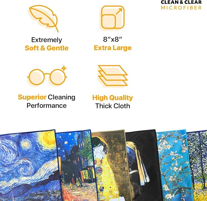 Large Microfiber Cleaning Cloths [5 Pack] – Classic Art “Dance at Le Moulin de la Galette” Design, Premium Lens Cleaning Cloth for Cameras, Glasses, Screens & Electronics