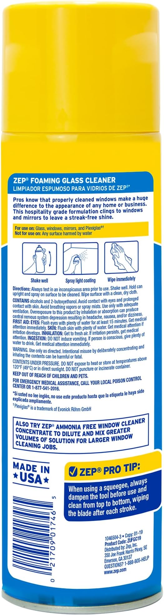 Zep Foaming Glass Cleaner - 19 oz (Case of 12)