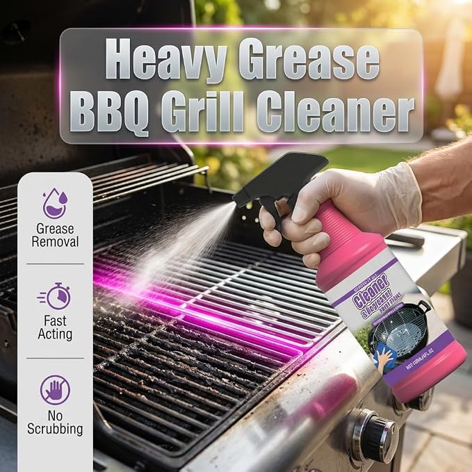 Heavy Duty Grill Grease Destroyer Spray, Professional Grade BBQ Cleaner, Multi-Purpose Grease Remover for Oven, Stove, Air Fryer, Outdoor Grill, Burnt Food & Grease, Powerful Kitchen Degreaser (2 PCS)