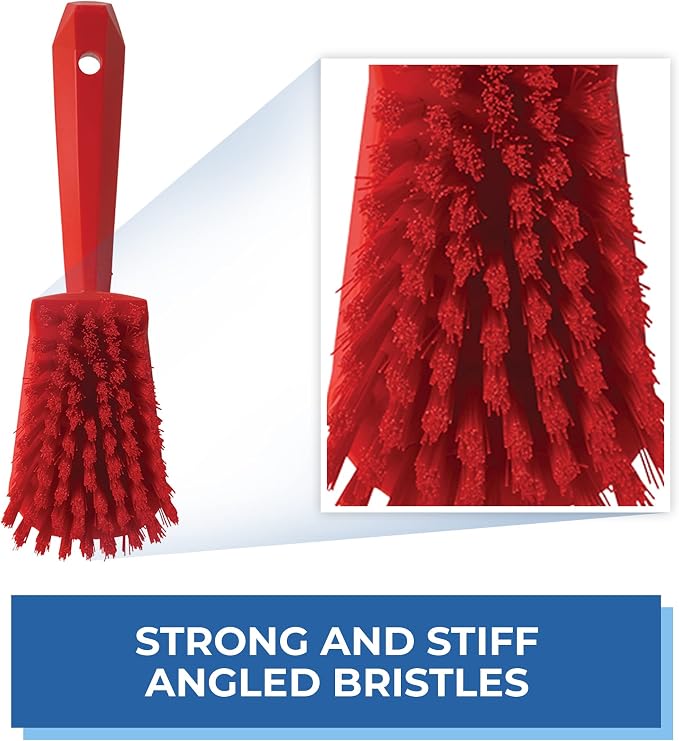 Vikan - 41924 Heavy Duty Sweep Hand Brush, Short-Handled Cleaning Brush and Scrubber, Polypropylene, Polyester Stiff Bristle, 10 Inch, Red