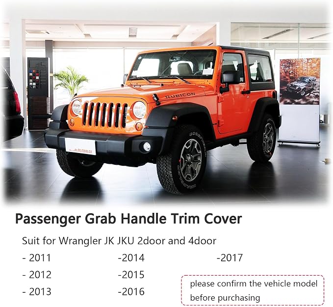Copilot Grab Bar Trim Cover for 2011-2017 Jeep Wrangler JK JKU with Screw | Fits 11-17 Wrangler JK JKU, Passenger Seat Grab Handle Cover, Red Carbon Fiber, ABS Trim With No Drilling Installation