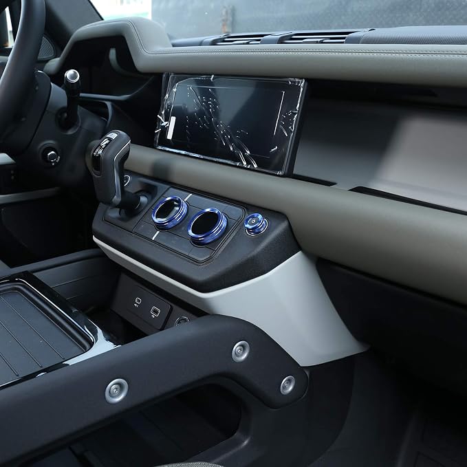 Aluminum Alloy Car Interior Air Conditioning & Volume Adjustment Knobs Decorative Cover Trim for Land Rover Defender 110 2020 Accessories (Blue)