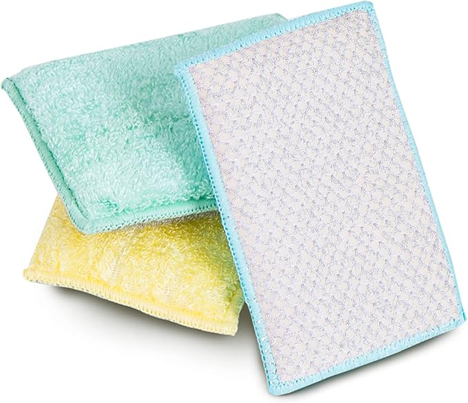 Smart Design Heavy Duty Scrub Sponge with Bamboo Odorless Rayon Fiber - Set of 9 - Ultra Absorbent - Soft and Metallic Scrub - Cleaning, Dishes, and Hard Stains - Spring - Yellow, Mint, Blue