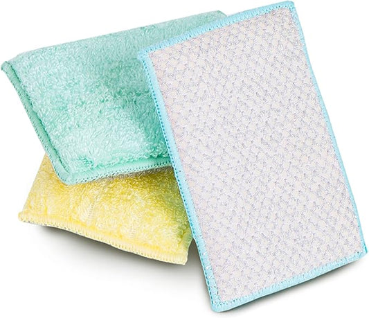 Smart Design Heavy Duty Scrub Sponge with Bamboo Odorless Rayon Fiber - Set of 9 - Ultra Absorbent - Soft and Metallic Scrub - Cleaning, Dishes, and Hard Stains - Spring - Yellow, Mint, Blue