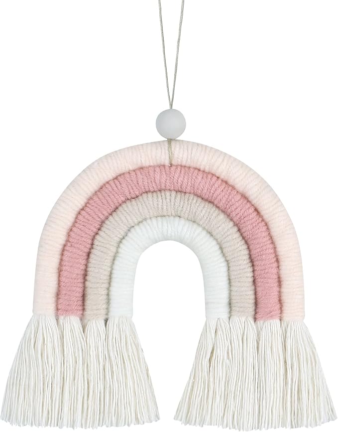 BOHO GARDEN Macrame Bohemian Rainbow Charm - Essential Oil Diffuser for Cars, Baby Nursery, Children’s Bedroom & Home Decor- Colorful Decorative Hanging Air Freshener & Accessories - 3.5x4 - Lychee