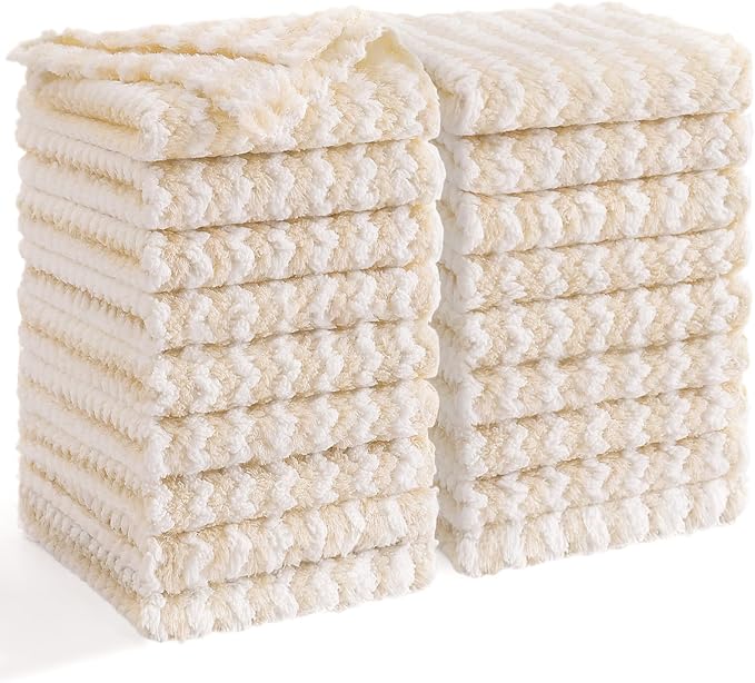Homaxy 18 Pack Kitchen Dish Cloths, Ultra Soft and Absorbent Dish Towels, Reusable Fast Drying Microfiber Cleaning Cloth, Coral Velvet Wave Design No-lint, 10 x 10 inches, Beige